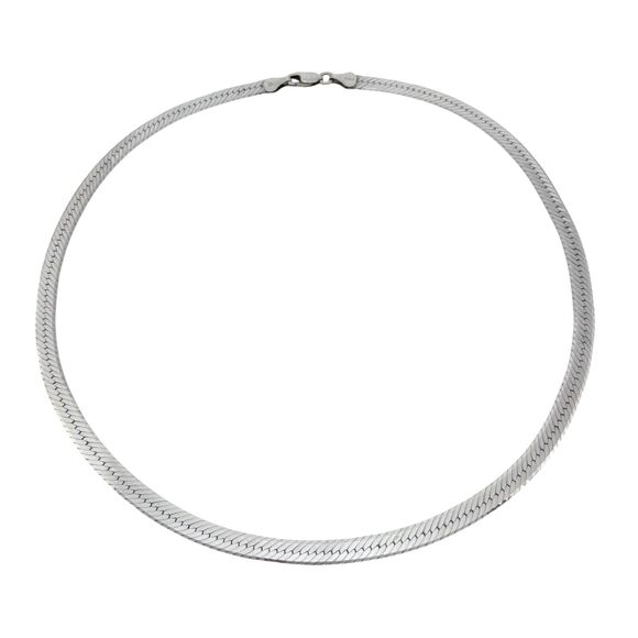 Flat Diamond Cut Herringbone Necklace | Vintage IBB Sterling Silver 925 | 18" - Picture 2 of 4